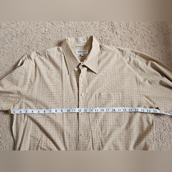Monsieur Givenchy Men's Beige Checkered Shirt 17 Button Up Long Sleeve Shirt - Picture 3 of 4